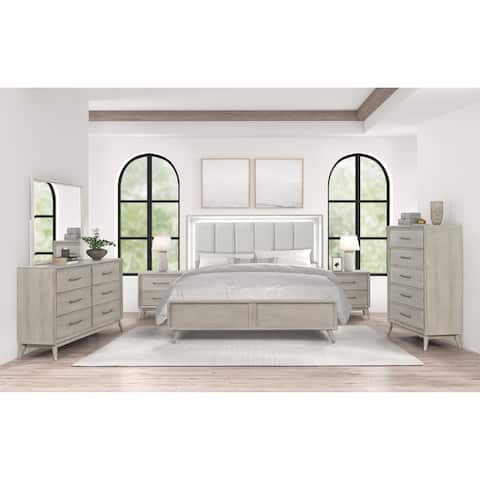 Roundhill Furniture Walcott 6-Piece Bedroom Set with Touch LED Lighting ...