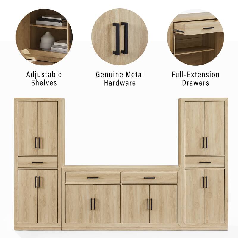 Crosley Isla 3-Piece Sideboard And Pantry Set- Sideboard & 2 Pantries