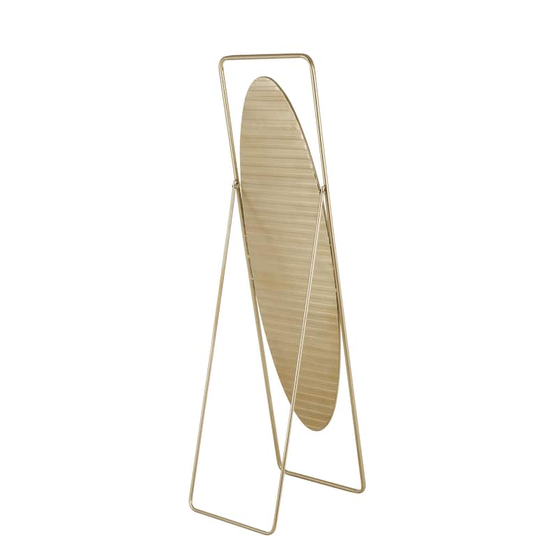 Metal Geometric Oval Floor Mirror with Rectangular Frame and Stand - Gold - Roche River Decor - 20"W x 17"L x 66"H