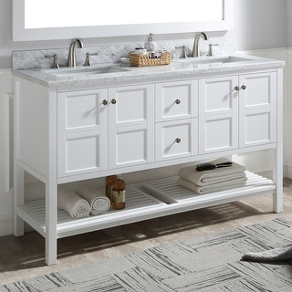 BATHLET 60 inch Double Sink White Bathroom Vanity with Open Shelf