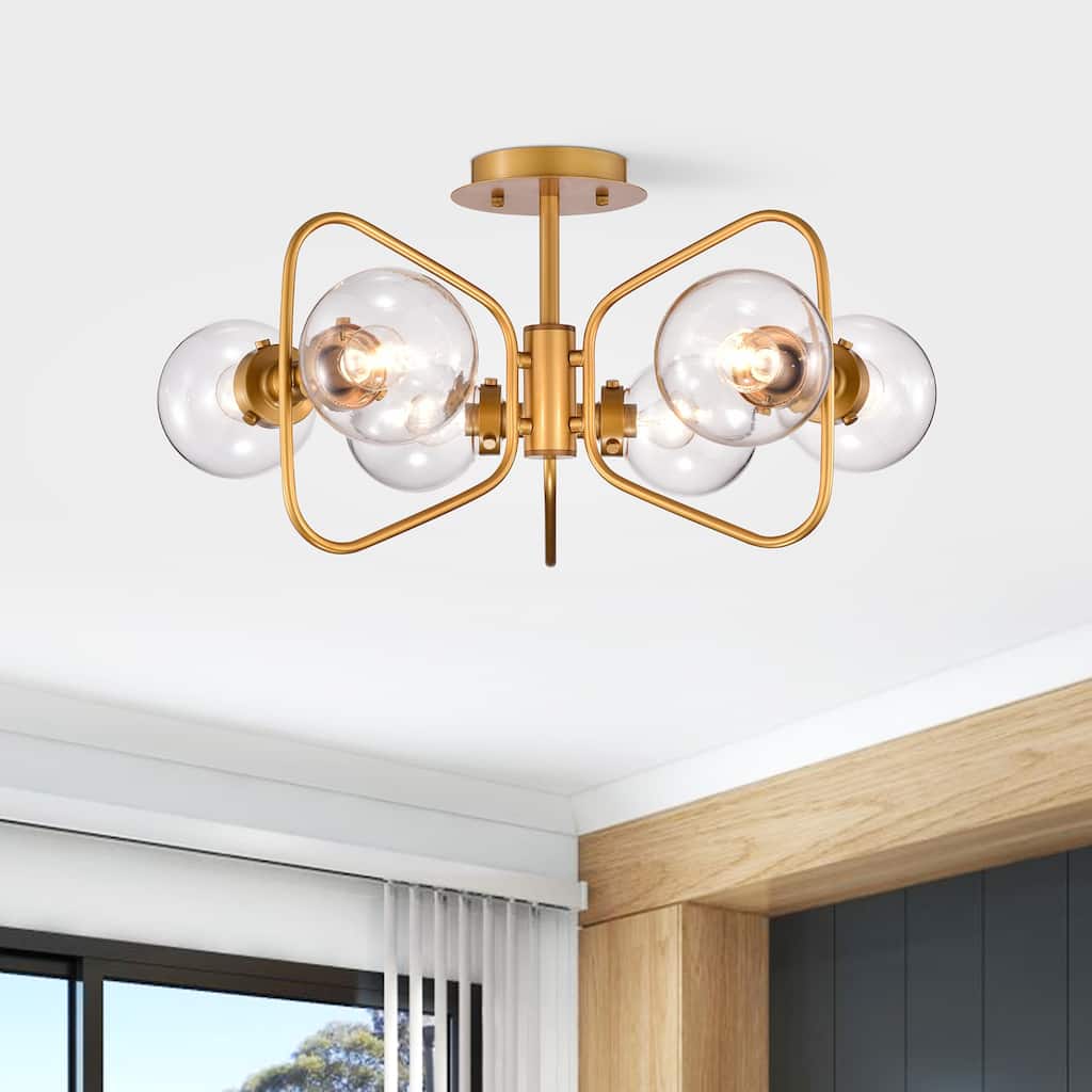 Jayda 6-Light Geometric Metal Frames Semi-Flush Mount with Glass Globe Shades