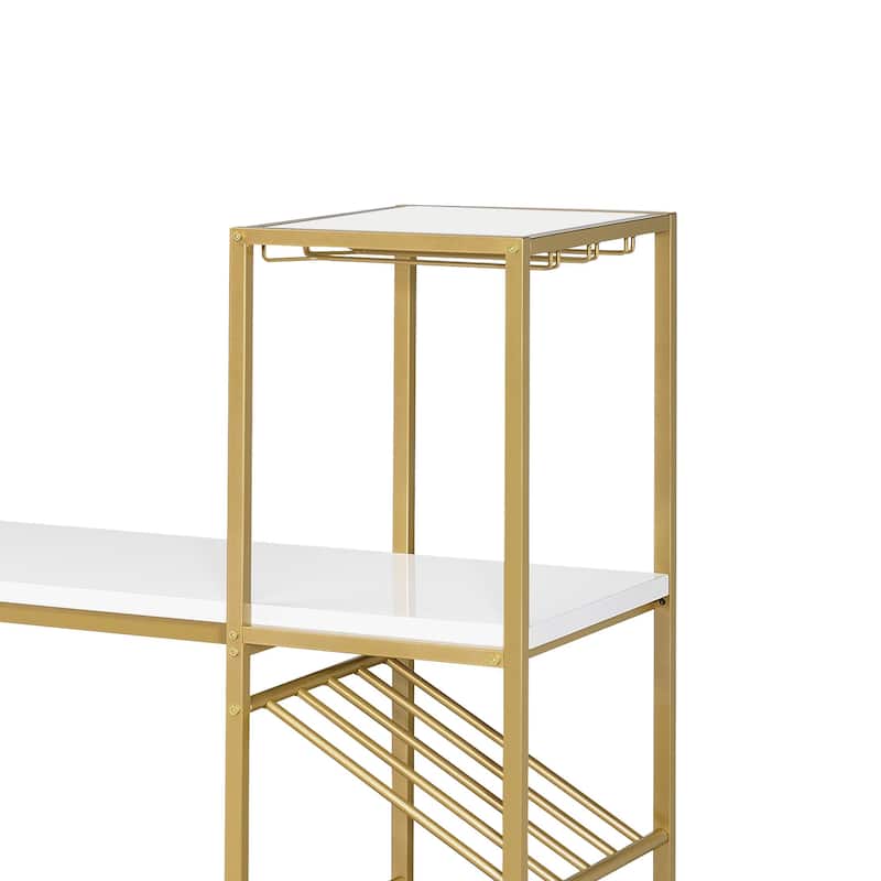 Aubrey Contemporary White and Gold Coating Metal Wine Shelf Bar Table by Furniture of America