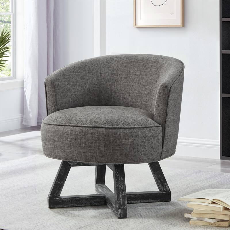 Swivel Chair with Cross-shaped Wooden Base - Dark Grey