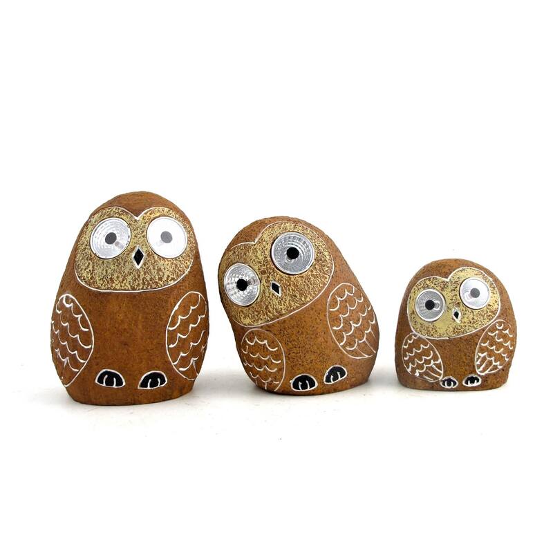 Set of 3 Solar Owl Figurines - 5.1"X4"X7"H.