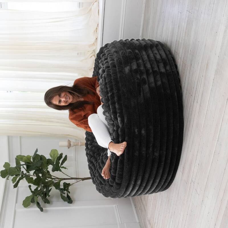 Large Ribbed Faux Fur Bean Bag Chair - 60" - Black