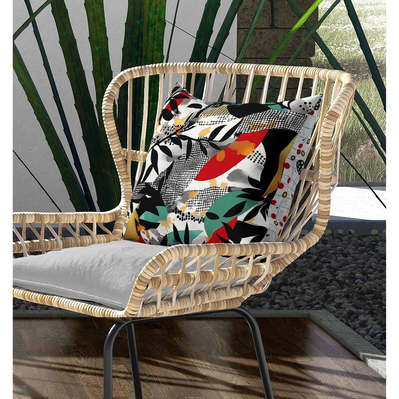 Leafy Collage Indoor/Outdoor Reversible Throw Pillow Red and Gray