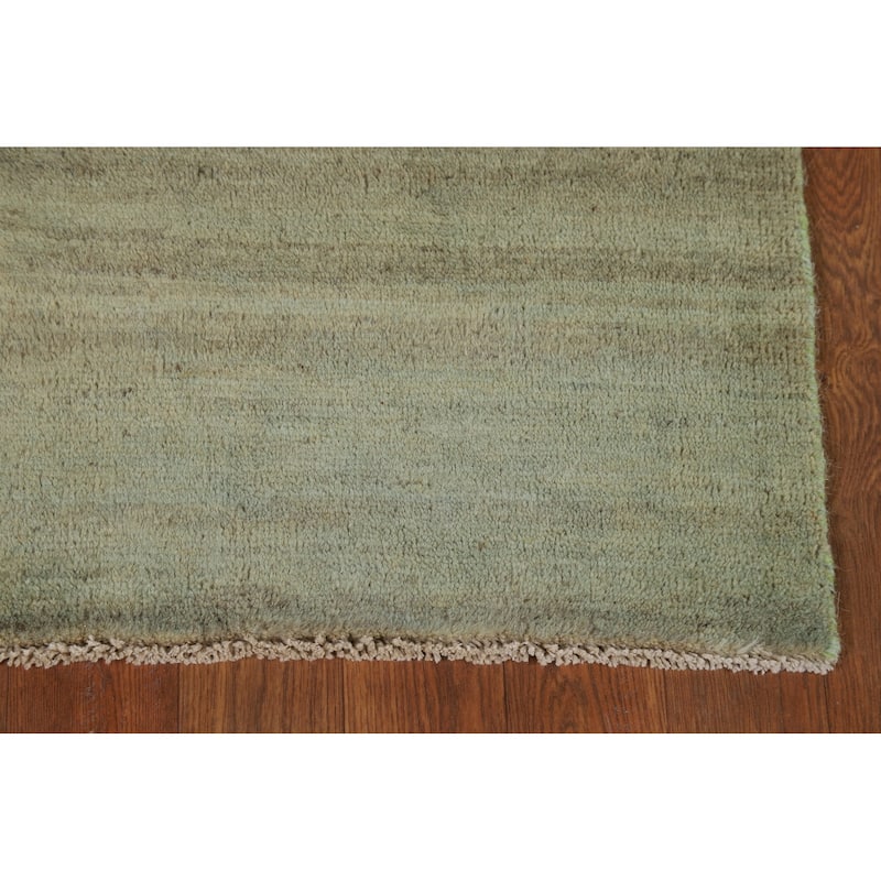 Light Green Striped Gabbeh Oriental Foyer Rug Handmade Wool Carpet - 2'8"x 4'1"