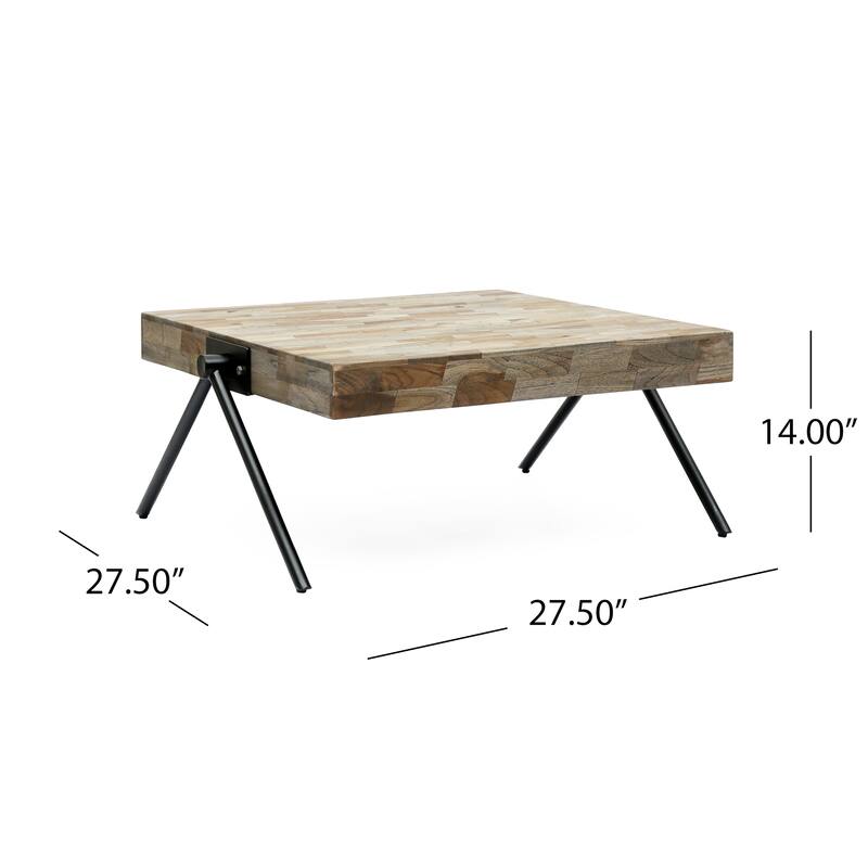 Modern Industrial Design Handcrafted Mango Wood Top Coffee Table wih Unique V-shaped Legs