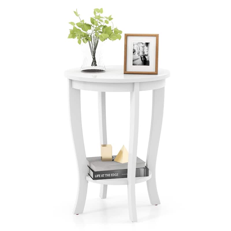 Mid-Century Modern 2-Tier Round End Table with Wood Legs - 18" x 18" x 24.5" (L x W x H)