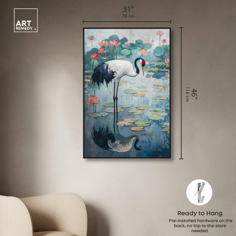 Crane in Lilies II Canvas by Art Remedy