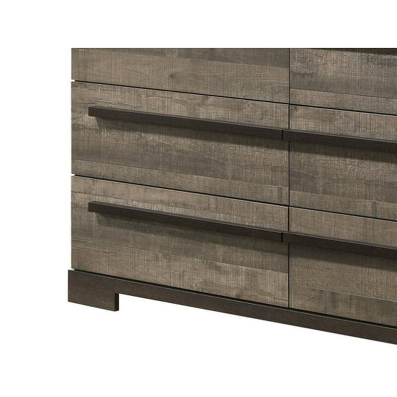 Ruthe Wide Dresser with 6 Drawers, Ebony Black, Gray Wood