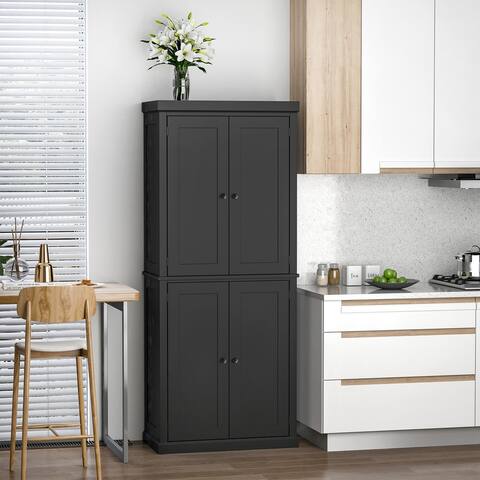 HOMCOM Freestanding Modern 4 Door Kitchen Pantry, Storage Cabinet Organizer with 6-Tier Shelves, and 4 Adjustable Shelves