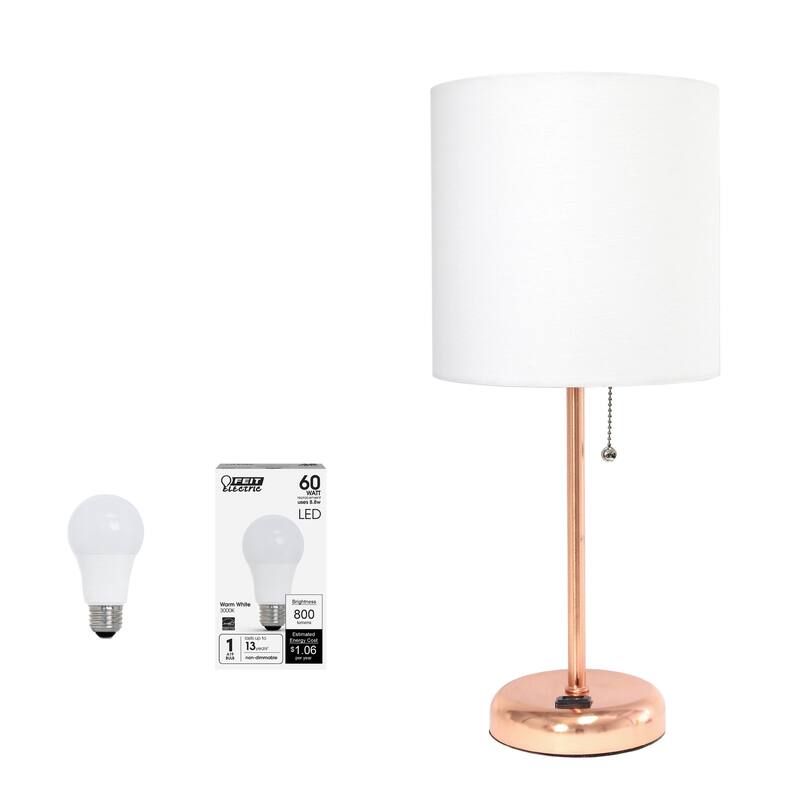 Stick Table Lamps with Drum Shade - 19.5" - Rose Gold and White