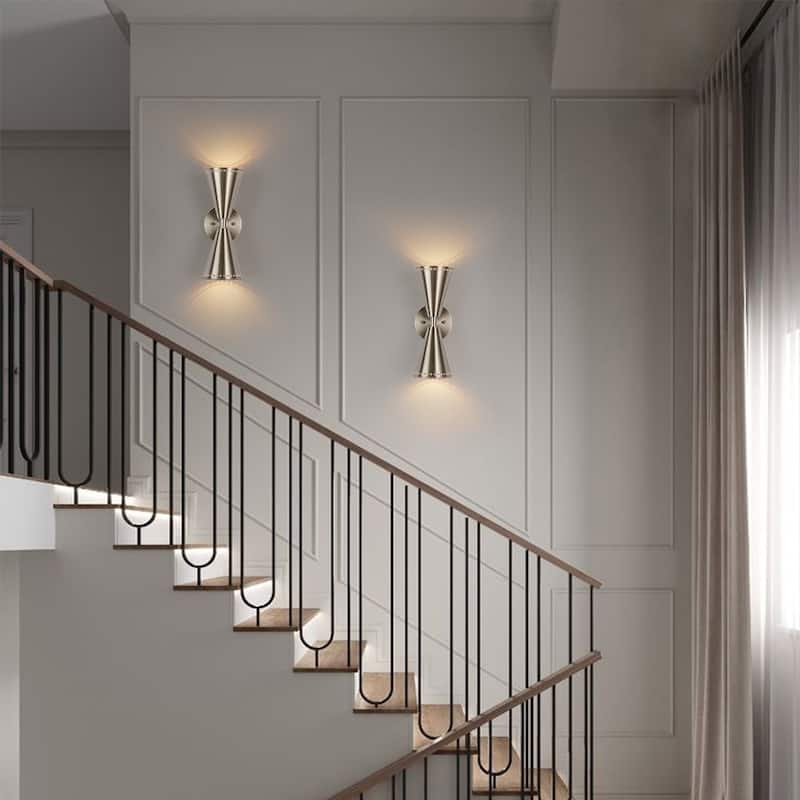 2-Light Mid-century Dual Cone Hourglass Up Down Wall Sconce