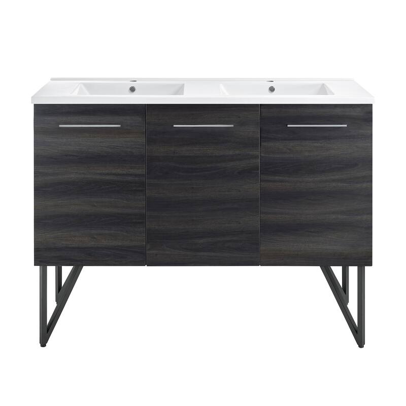 Annecy 48 In. Black Walnut, Double Basin Bathroom Vanity With White Ceramic Sink Top