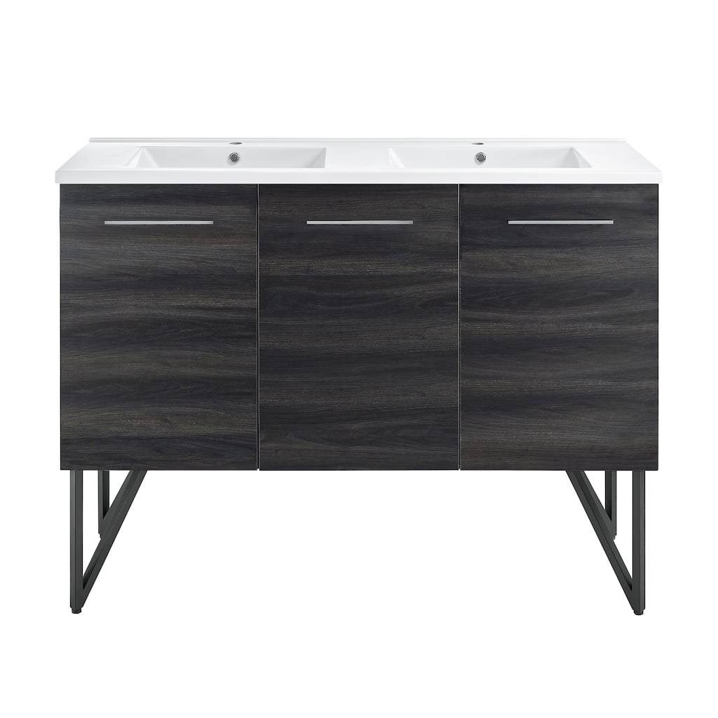 Annecy 48 In. Black Walnut, Double Basin Bathroom Vanity With White Ceramic Sink Top