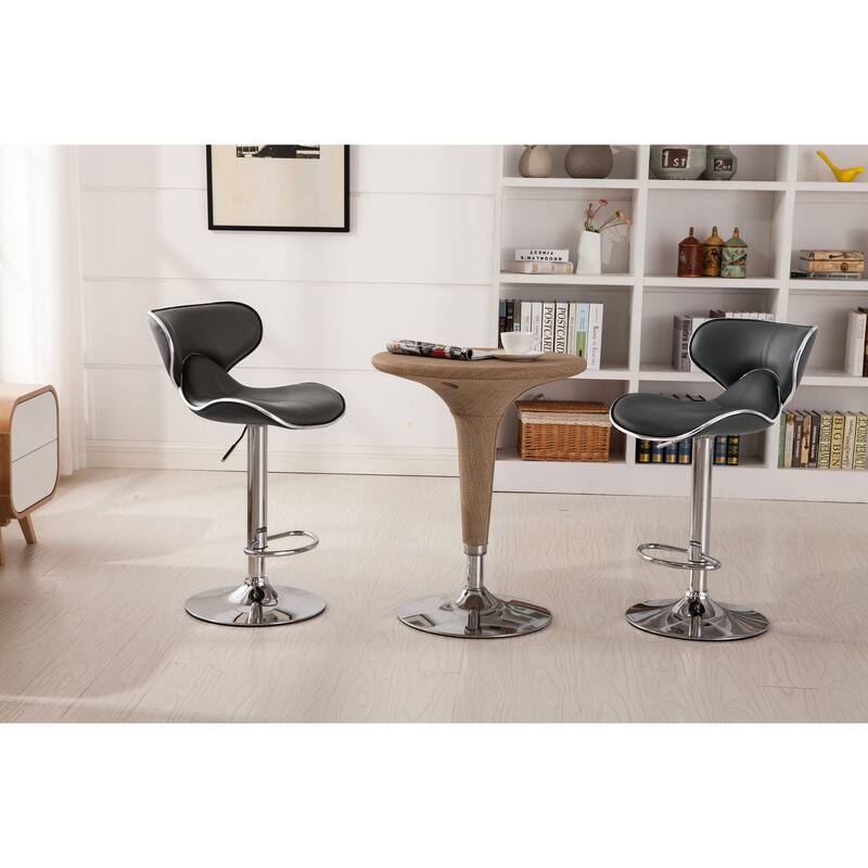 Modern Set of 2 Swivel Bar Stools with Leather Seat, Chrome Base, Height Adjustable, for Kitchen Island Dining Room - Grey