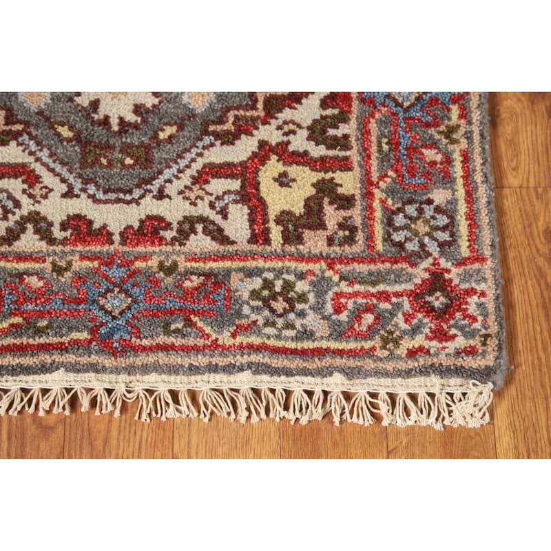 Hand Knotted Oriental 100% Wool Carpet Traditional Medallion Greys & Charcoal Heriz (serapi) Area Rug - 3' 0'' X 2' 0''