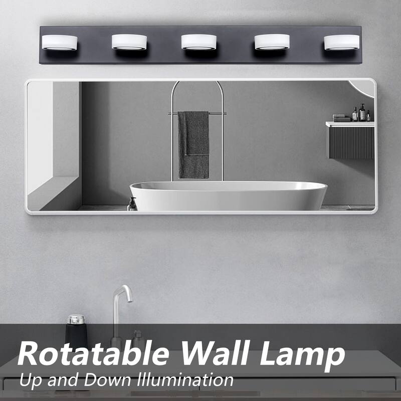37" Modern 5-Light LED Vanity Light Fixture - with Acrylic Light Shades - Energy-Efficient Bathroom Wall Sconce