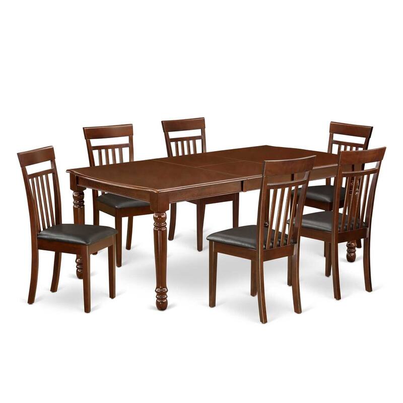 Southwestern Dining Set 7Pc - Rectangle Table & 6 Faux Leather Chairs - 60/78 Inch Expandable