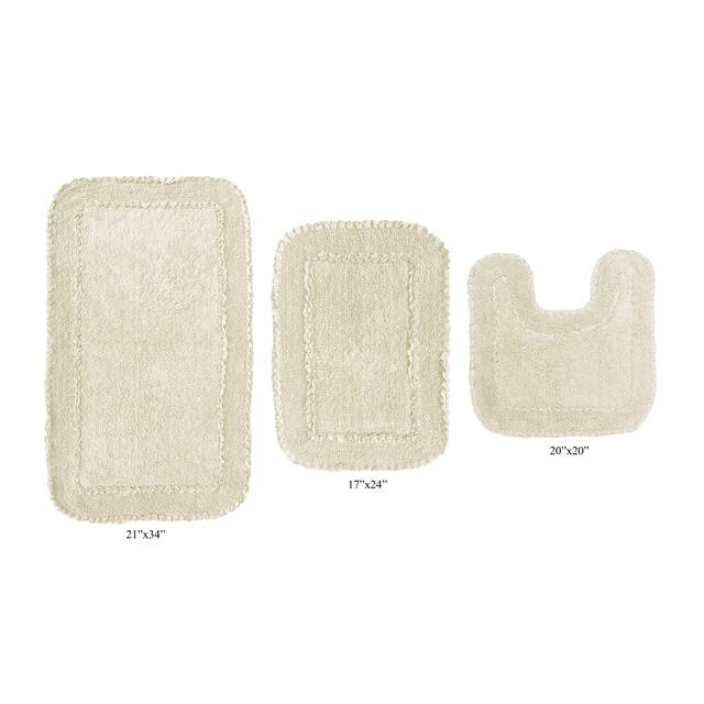 Radiant Collection Absorbent Cotton 3 Piece Set Machine Washable Bath Rug - Ivory