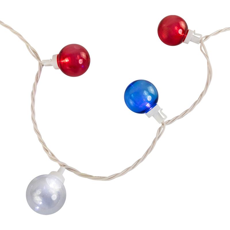 Patriotic LED G40 Christmas Lights - Red, White and Blue - 11' White Wire - 25ct