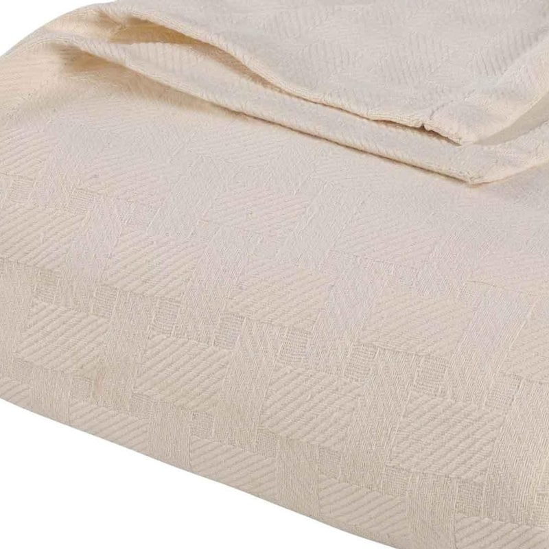 HomeRoots Twin Ivory Cotton Basketweave Geometric Blanket