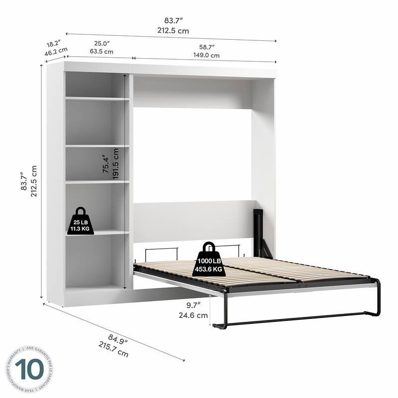 Pur Full Murphy Bed with Shelving Unit (84W) by Bestar