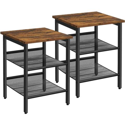 BOSCARE Nightstand Set of 2 Side Tables End Tables w/Adjustable Mesh Shelves