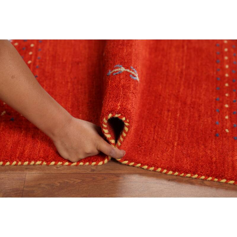 Tribal Gabbeh Oriental Area Rug Handmade Orange Wool Carpet - 4'7"x 6'5"