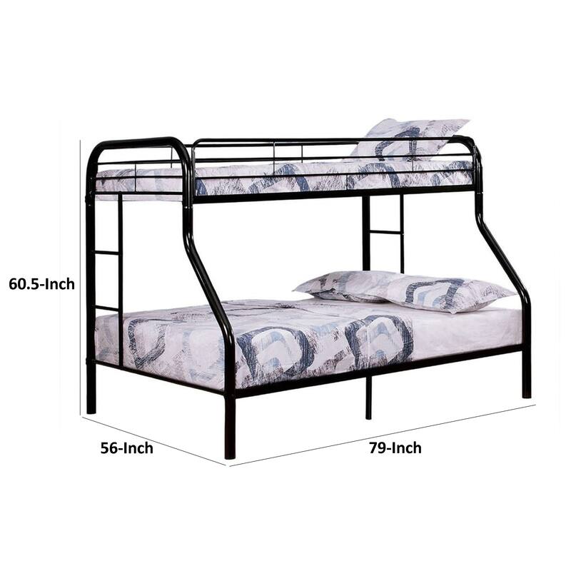 Fegy Twin over Full Bunk Bed with Ladder and Rails, Black Metal Frame