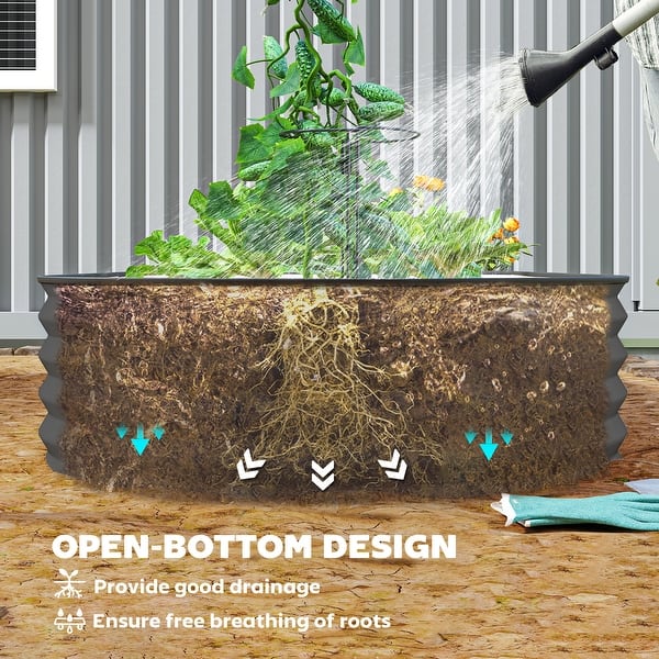 dimension image slide 4 of 8, Outsunny 2PCS Galvanized Raised Garden Bed, Raised Beds for Gardening with Plant Support Stakes and Rubber Strap Edging