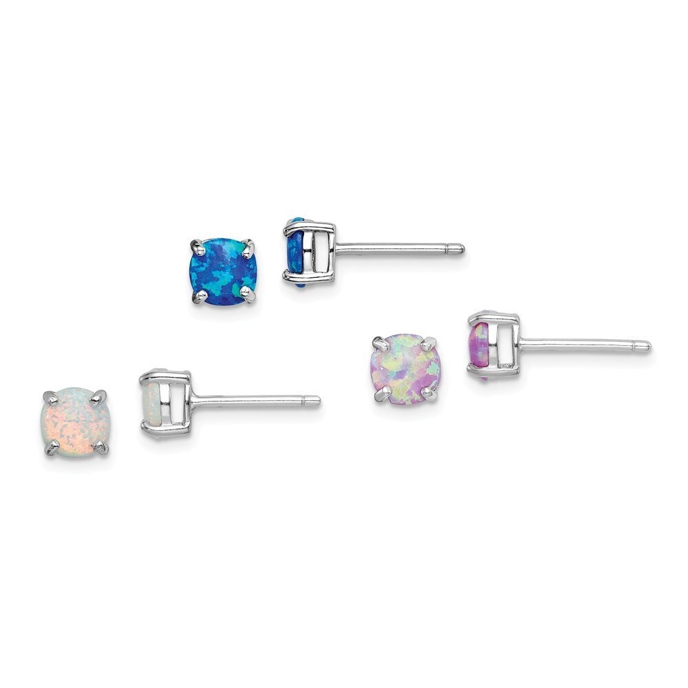 925 Sterling Silver Rhodium-plated Polished Simulated-Opal Heart Stud Post Earrings
