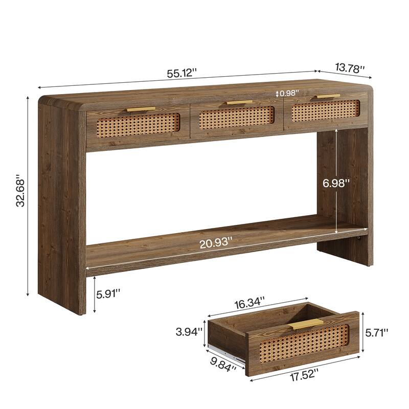 2-tier Entryway Table with Drawers, Console Sofa Table for Living Room - 13.78" D x 55.12" W x 32.68" H
