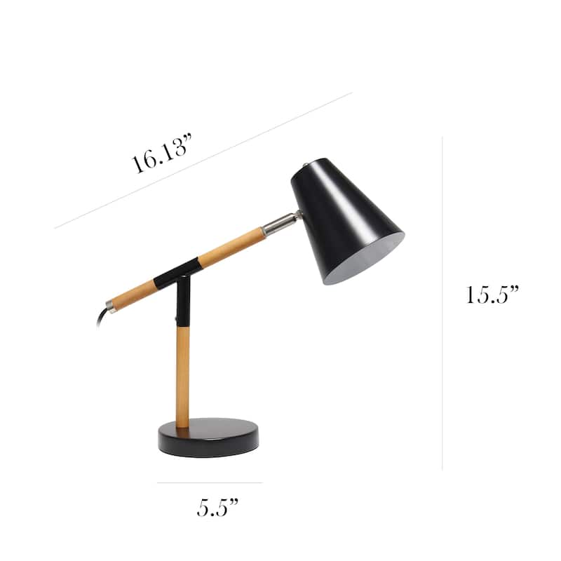 Simple Designs Matte and Wooden Pivot Desk Lamp - 16.13 X 5.50 x 15.50 (L x W x H)