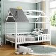 preview thumbnail 1 of 7, White+Gray Pine Wood House Platform Bed with Roof and Fence Full - White+Gray
