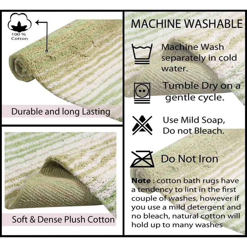 Gradiation Rug Collection 100% Cotton Non-Slip Bath Rug Set, 3 Piece Machine Washable- Bathroom Rug, Bath Rug, U Shaped Contour