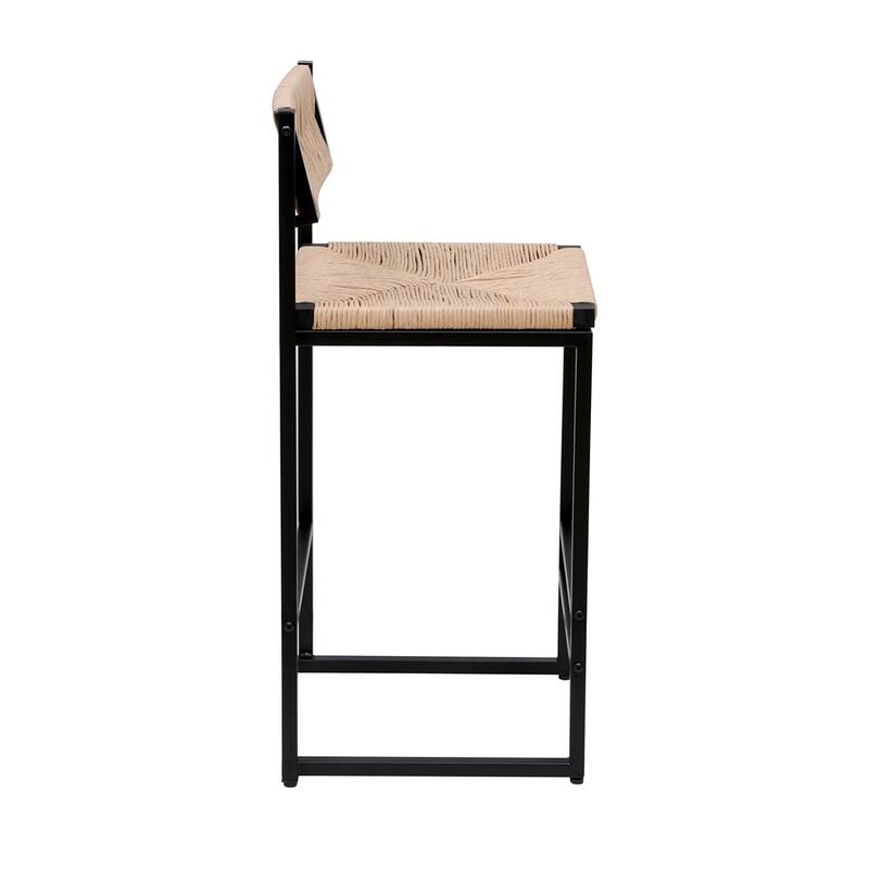 Set of 2 Hand Weave Counter Stool with Footrest for Kitchen Island