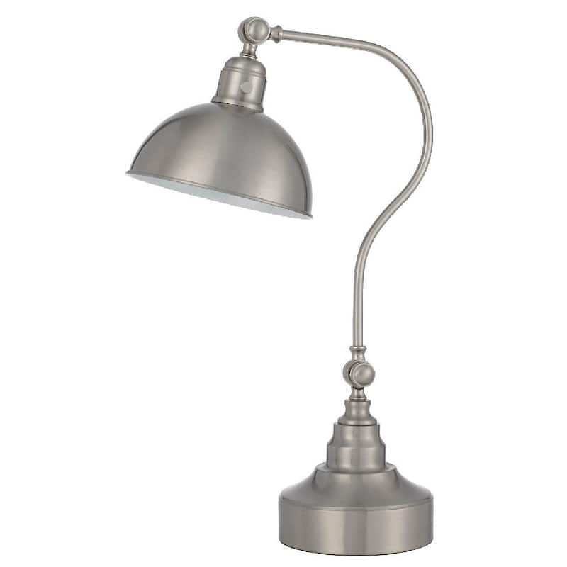 25 Inch Metal Curved Desk Lamp, Adjustable Dome Shade, Brass - 25 inch