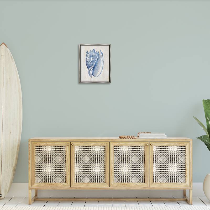 Stupell Nautical Soft Blue Conch Framed Floater Canvas Wall Art Design By Susan Arnot
