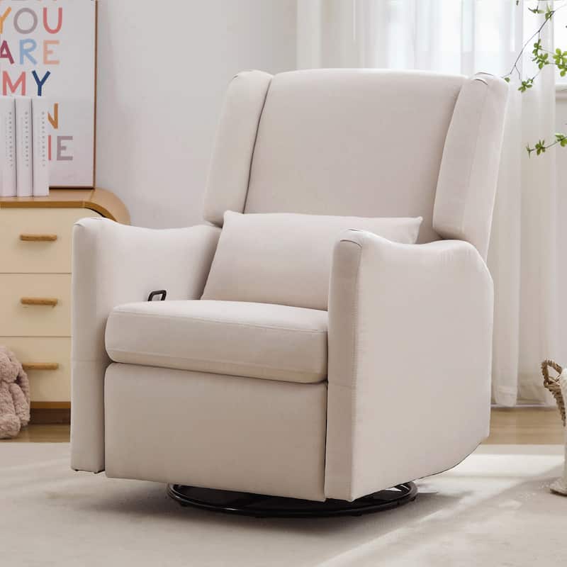 360 Swivel Rocker Recliner Chair, Wingback Accent Chair Nursery Chair with Adjustable Backrest & Footrest, Beige