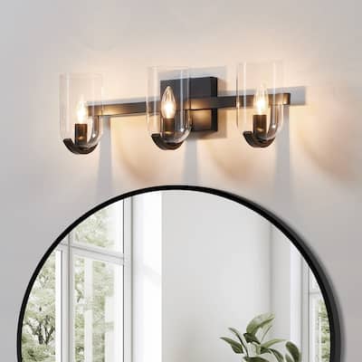 KAWOTI Modern 3-Light Vanity Light with Cylinder Clear Glass Sahde
