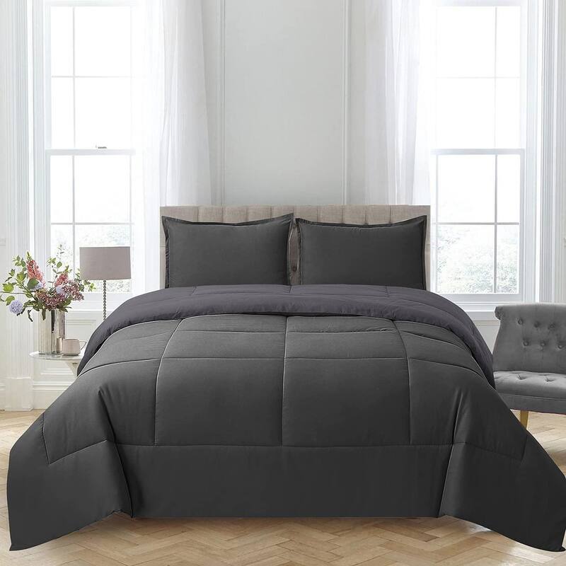 Shatex Reversible Bedding Comforter Set with 2 Pillow Shams - Dark - Queen