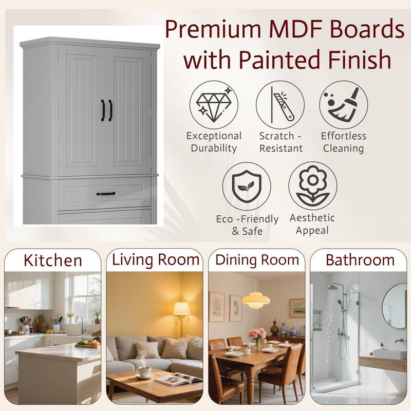 Multi-Functional Storage Cabinet - 2 Slide-Out Drawers, Adjustable Shelf, Kitchen/Bathroom/Living Room