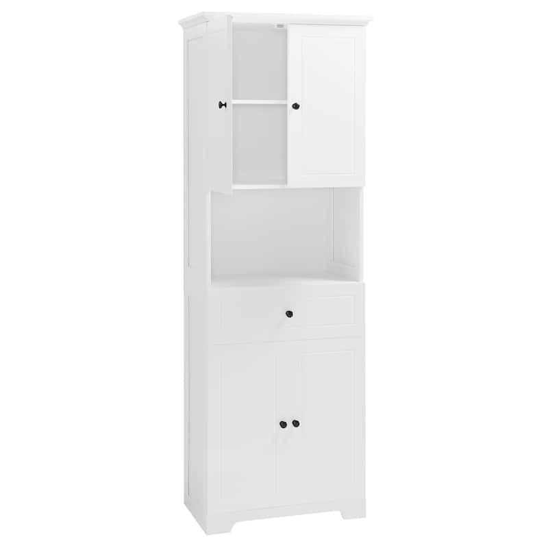 GDFStudio - Oliver Tall Bathroom Cabinet with Four Doors, Open Shelf, and Adjustable Storag