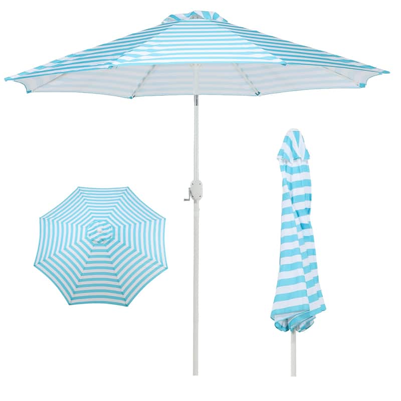 Aoodor 9FT Outdoor Patio Market Umbrella with Push Button Tilt and Crank - Light Blue and White