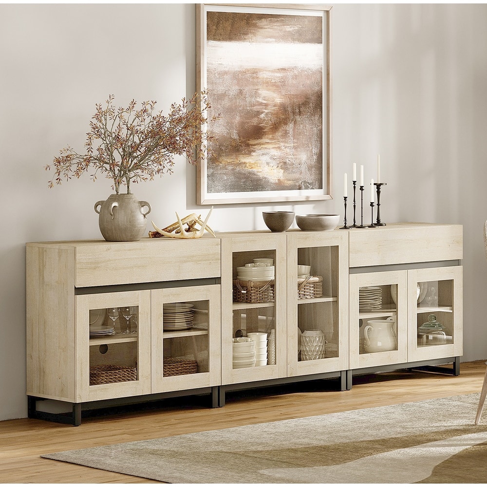 WAMPAT 3 in 1 Modern Sideboard with Adjustable Shelves and 2 Drawers, Coffee Bar Cabinet for Living Room, Kitchen