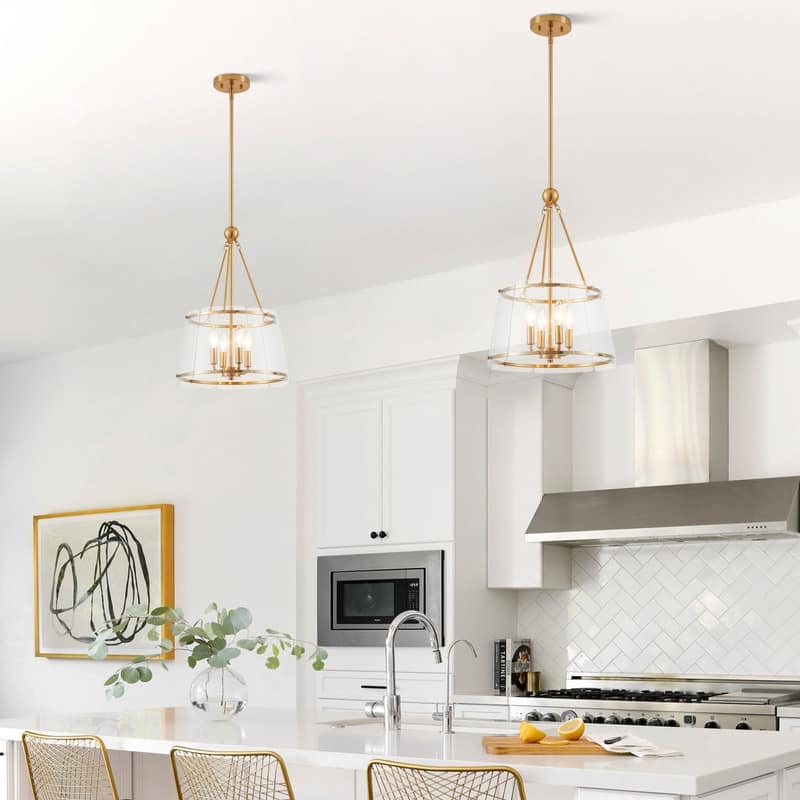 KAWOTI Gold Glam 4-Light Chandelier-Adjustable Height - W15" x H29.75"(Max H65.75")