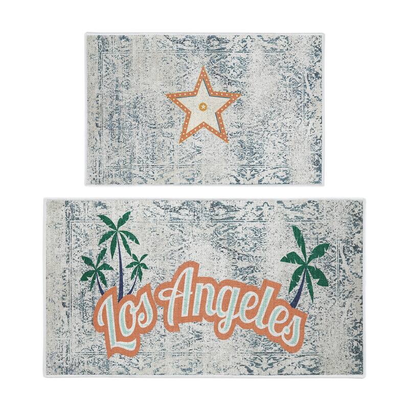 US States Design Non Skid Washable Kitchen Runner Rugs Set of 2 - Set of 44 x 24 and 31.5 x 20 Inches Low Pile Floor Mats