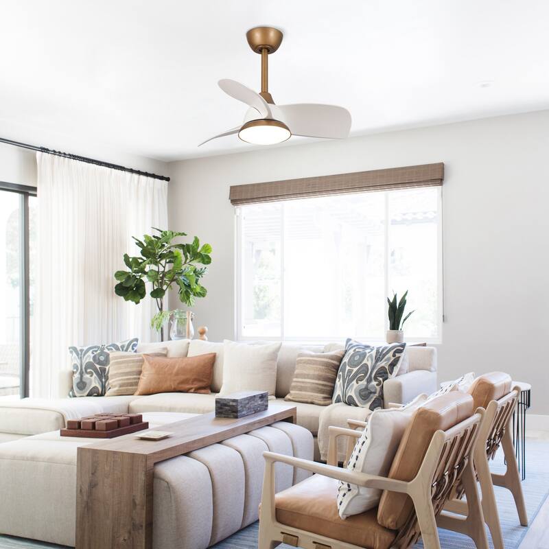 28" Black Modern Dimmable LED Ceiling Fan with Light and Remote